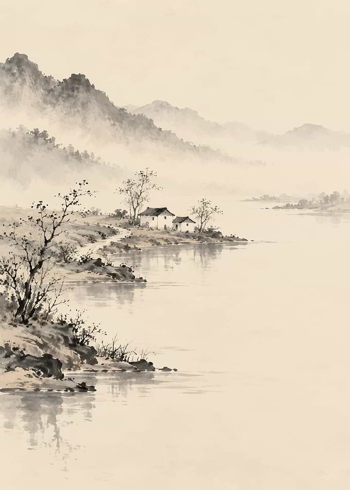 Traditional Chinese Ink Wash Landscape