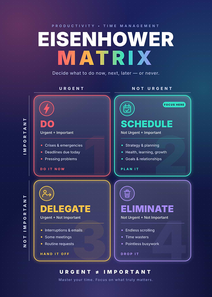 Eisenhower Matrix Urgent vs Important Productivity Poster