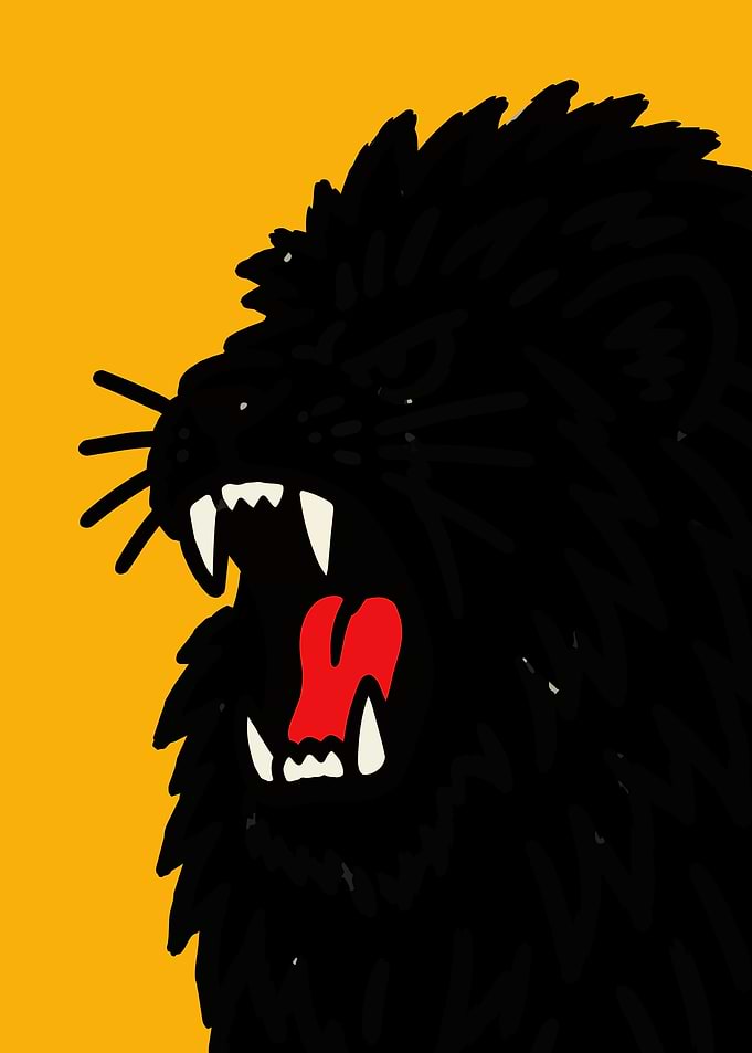 Roaring Black Lion Minimalist Illustration
