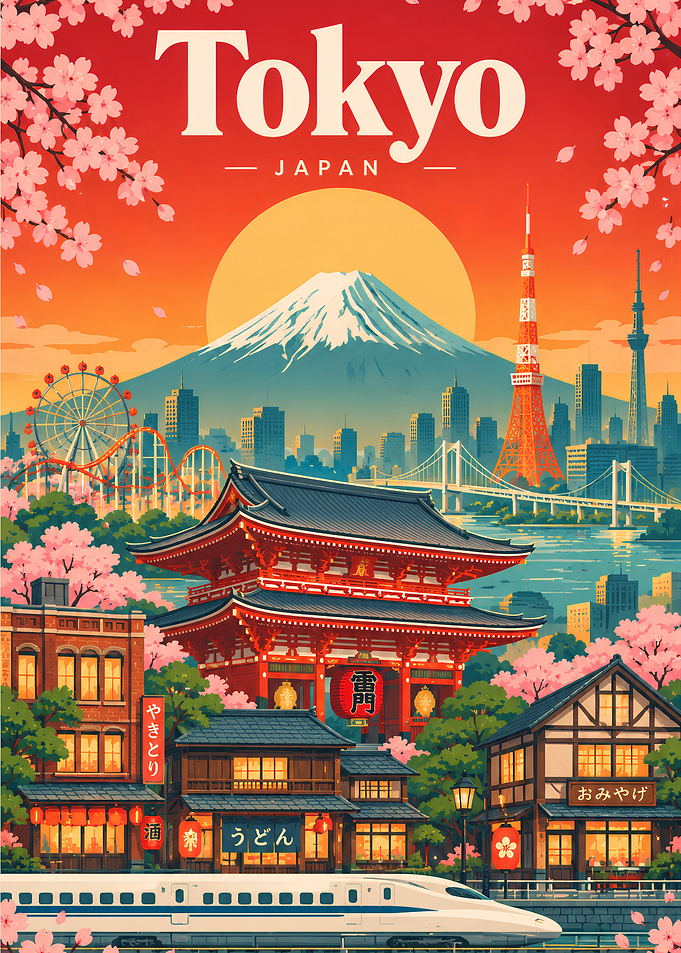 Tokyo Japan Travel Poster Illustration