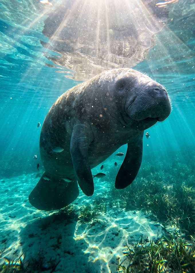 Manatee Swimming in Sunlit Waters