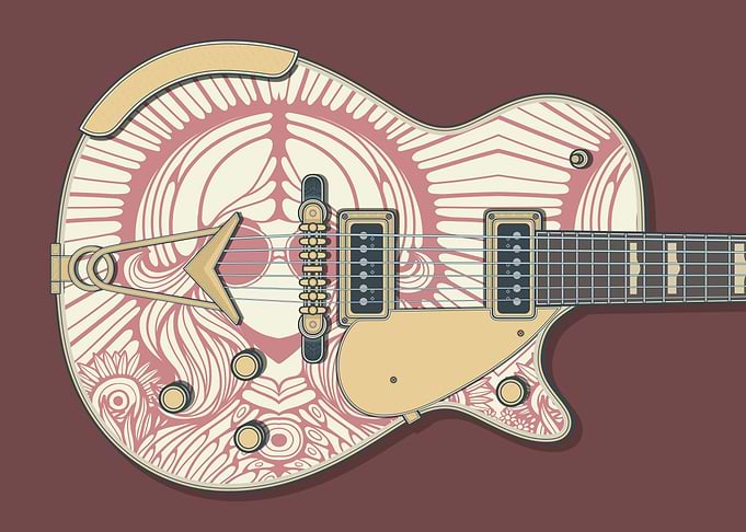 Line Art Psychedelic Electric Guitar