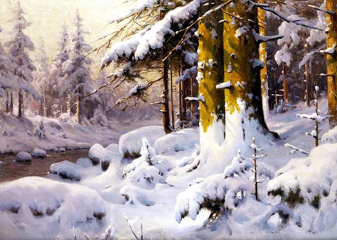 Snowy Winter Forest Landscape Painting