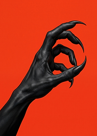 Black Clawed Hand on Red Background
