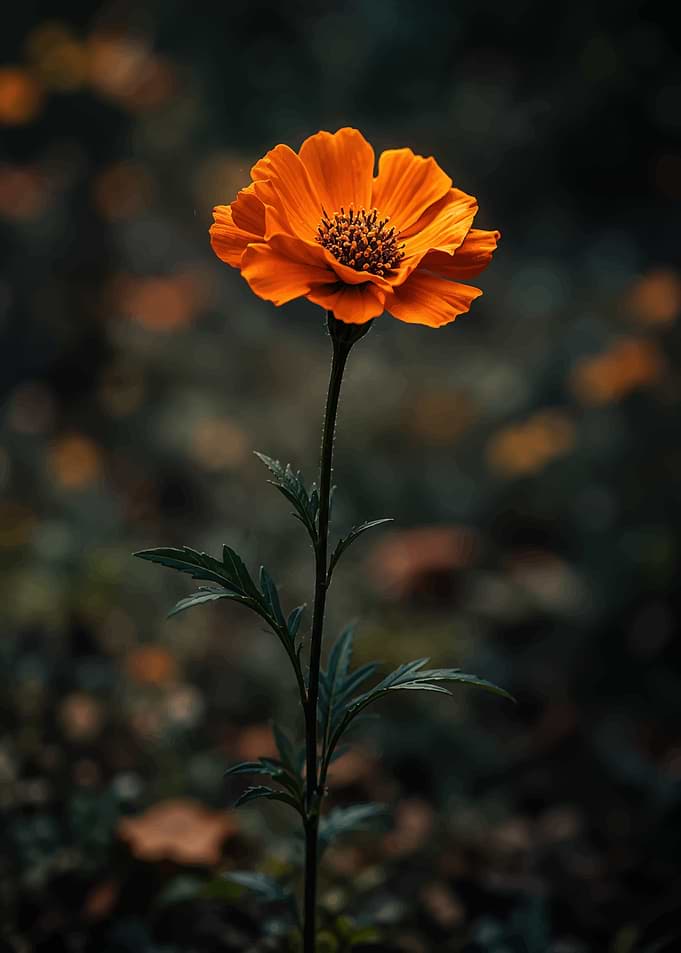 Vibrant Orange Flower in Dark Garden