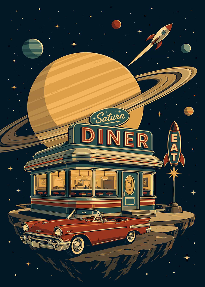 Saturn Diner Retro Space Scene