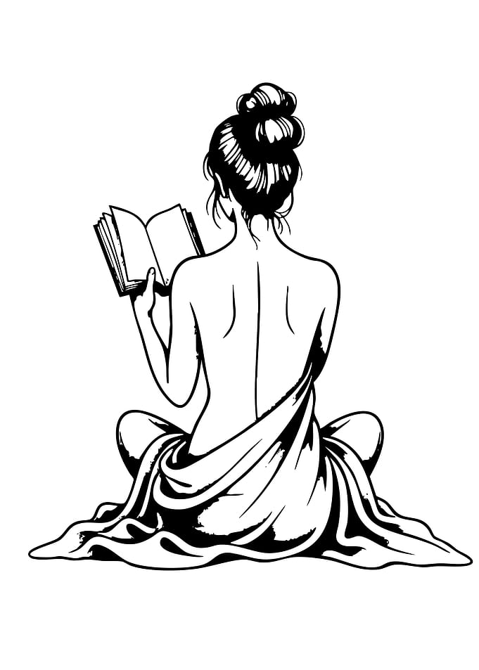 Woman Reading Book Line Art