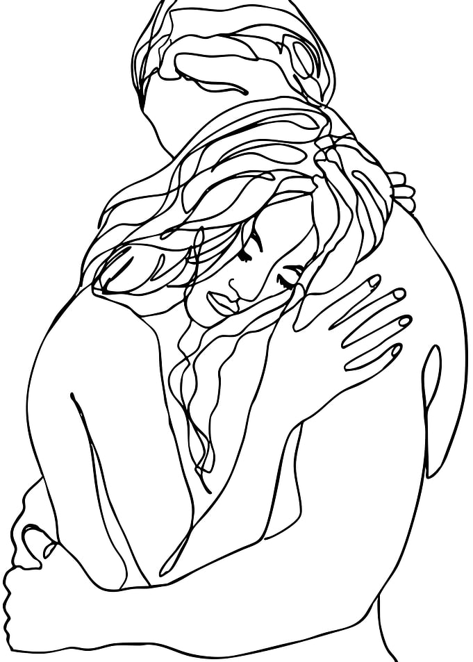 Minimalist Line Art Couple Embracing