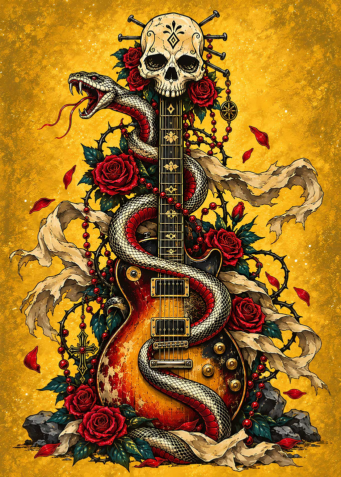 Electric Guitar with Skull and Snake