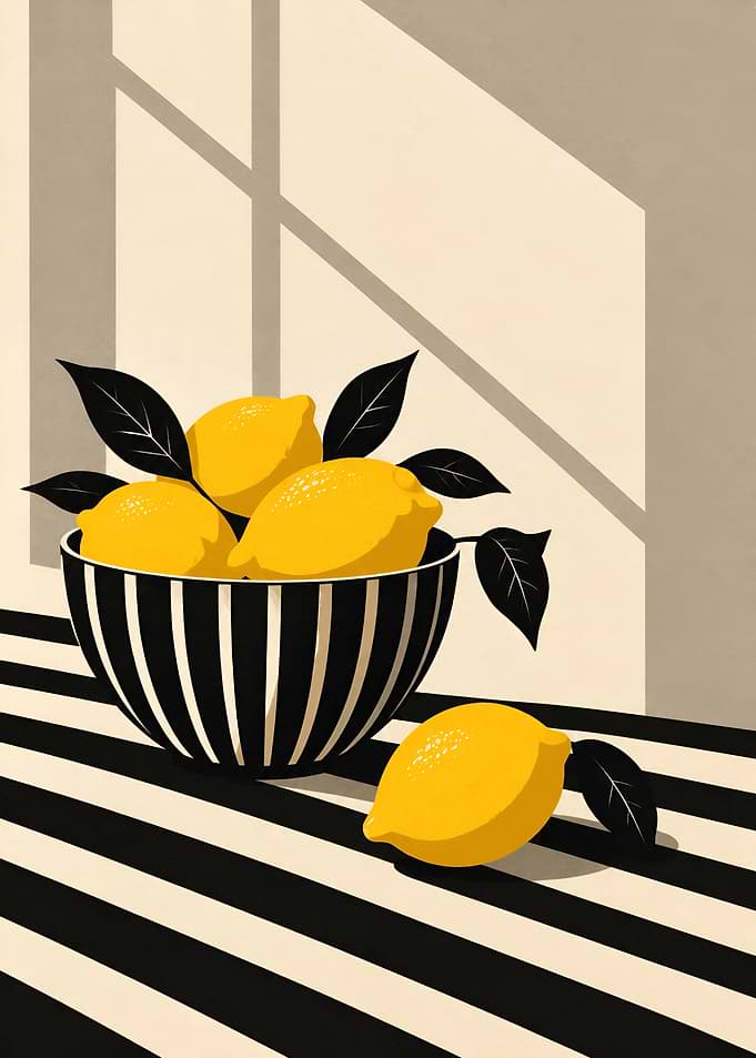 Lemons in Striped Bowl Still Life