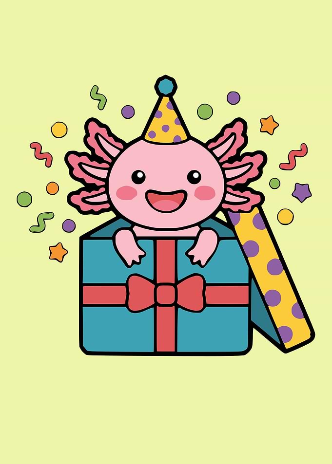 Cute Axolotl Birthday Gift Illustration