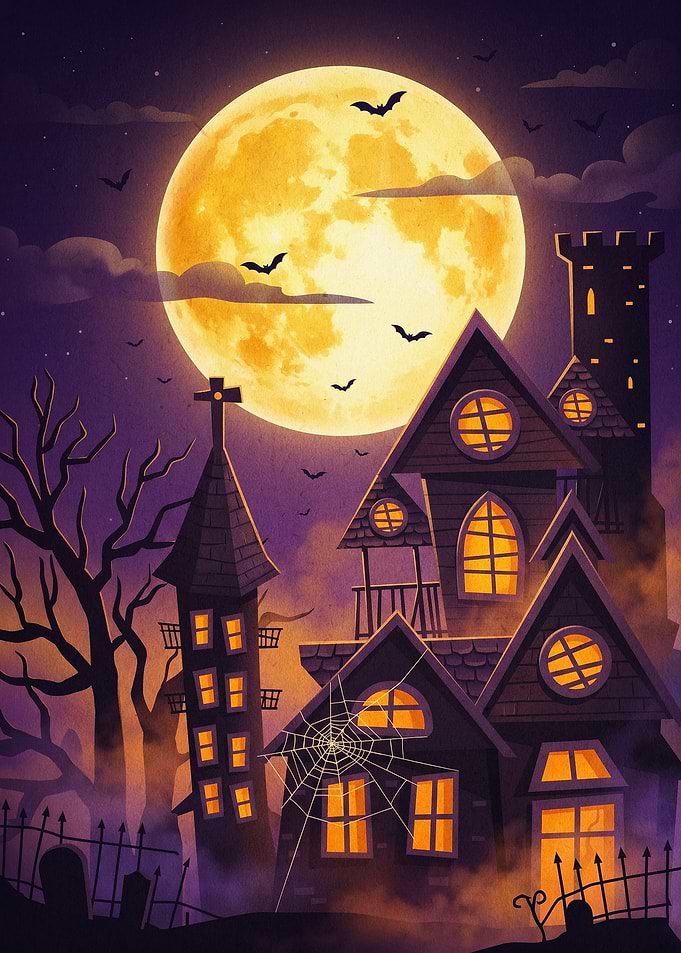 Halloween Haunted House Moon Art