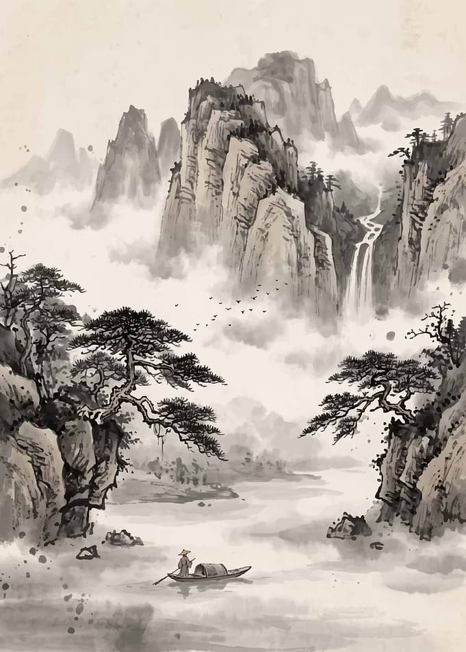 Traditional Chinese Ink Wash Landscape Painting