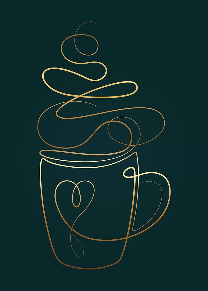 Coffee Cup Wall Art – Minimalist Gold Line Art Poster