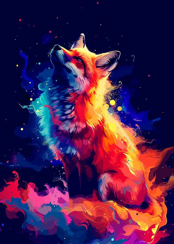 Vibrant Colorful Fox Digital Art