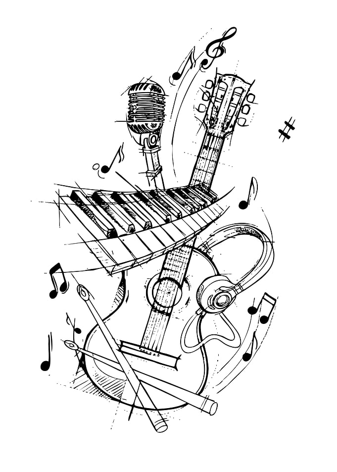 Musical Instruments Sketch Collage