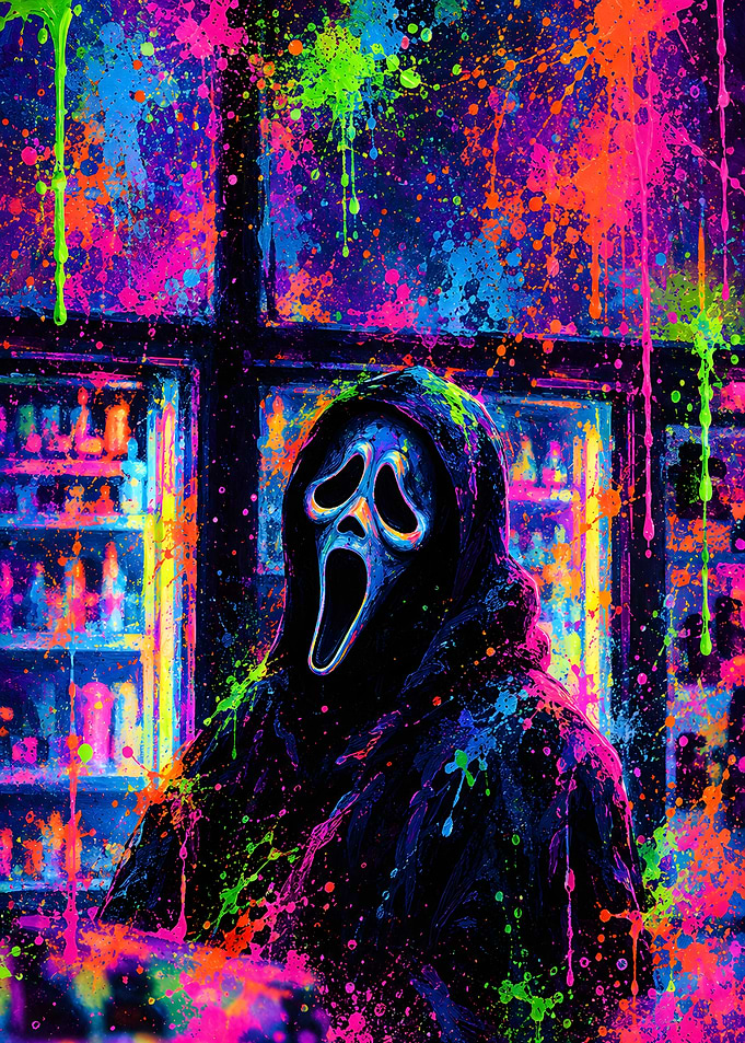 Neon Splatter Ghostface Horror Art