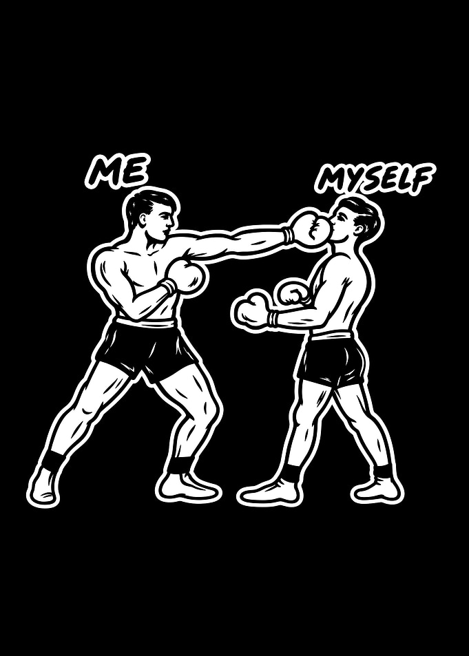 Me vs Myself Boxing Illustration