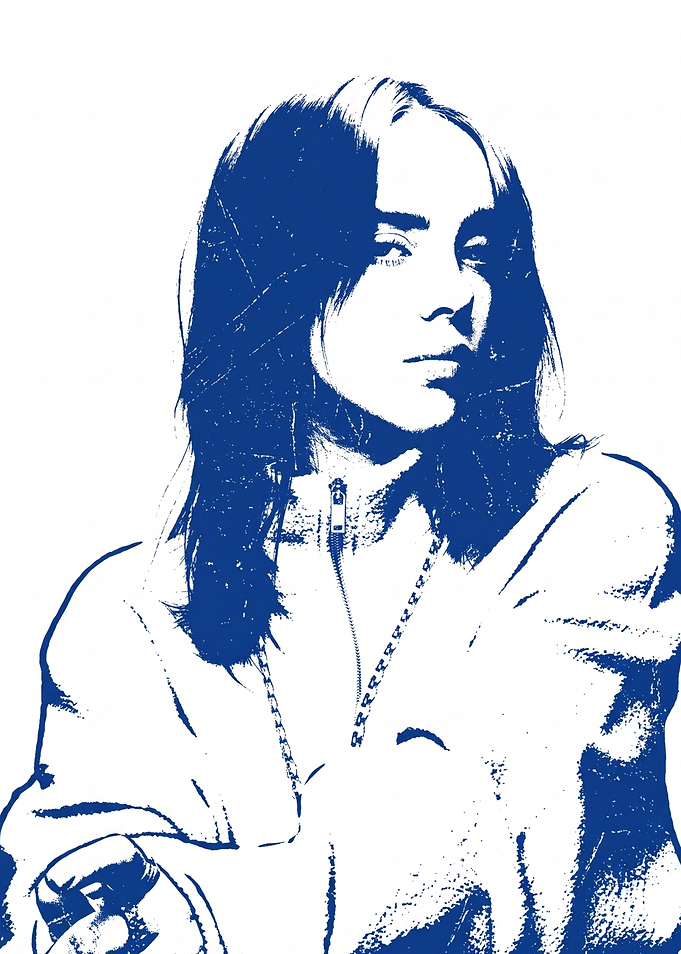 Billie Eilish Blue Stencil Portrait