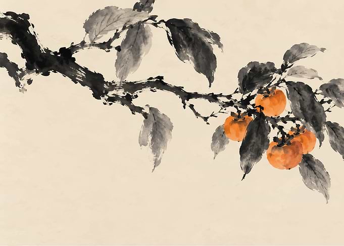 Traditional Ink Wash Persimmon Painting