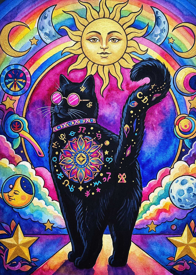 Cosmic Cat Psychedelic Art Poster