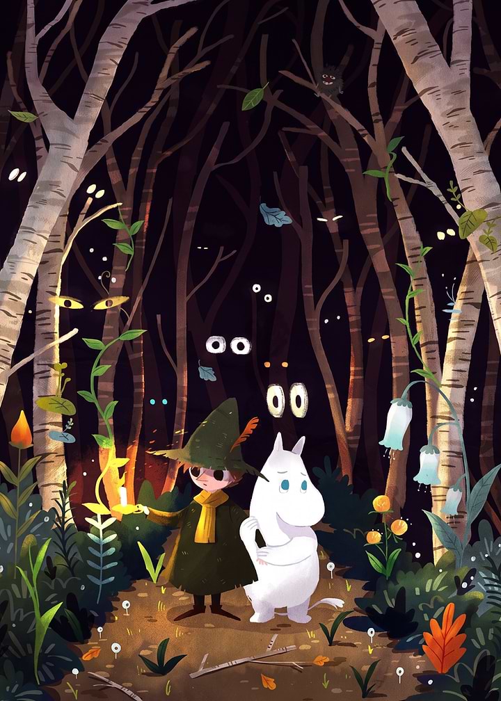 Snufkin and Moomintroll in Dark Forest