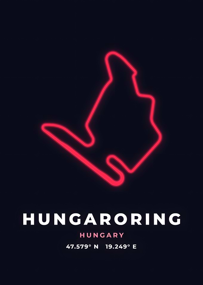 Hungary Race Track Neon Red Circuit Poster