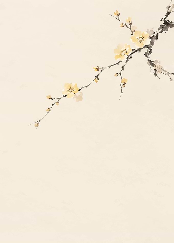 Minimalist Watercolor Plum Blossom Branch