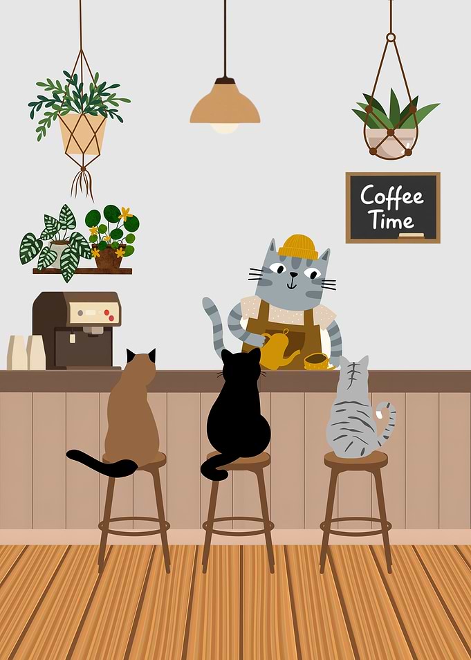 Cute Cat Barista Serving Coffee