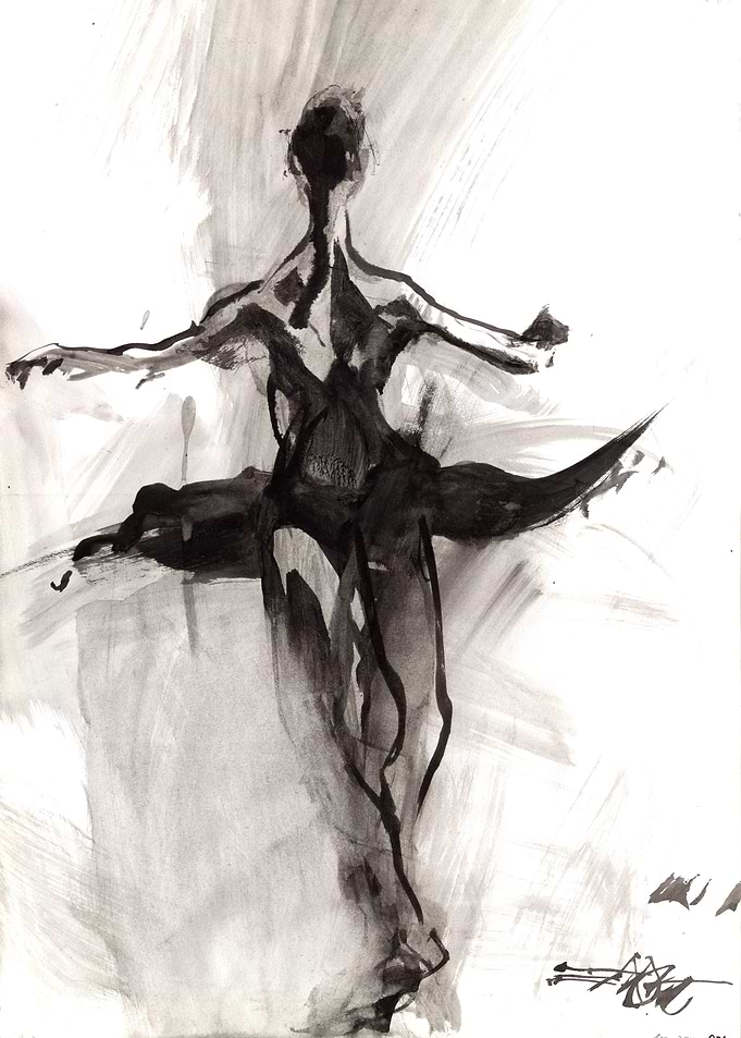 Abstract Ink Wash Ballerina Painting