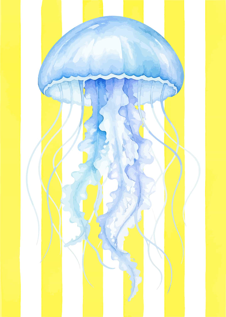 Watercolor Jellyfish on Yellow Stripes