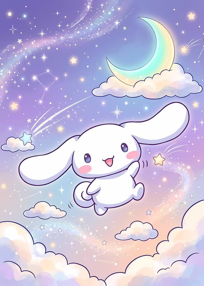 Cinnamoroll Floating in a Magical Sky