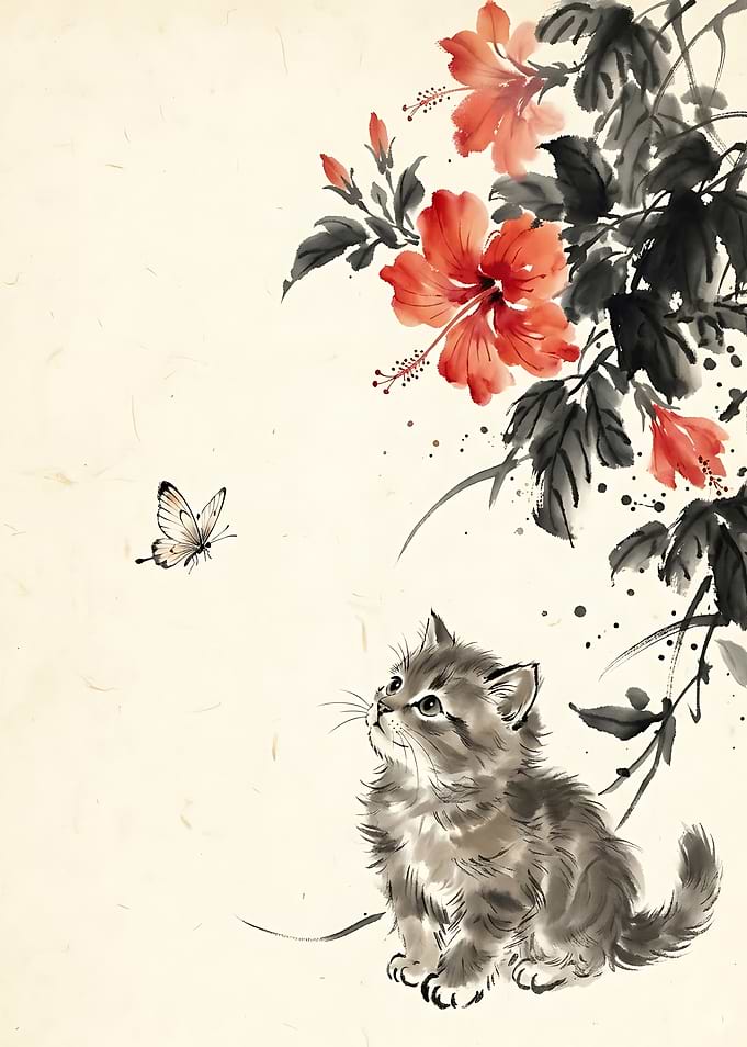 Kitten Watching a Butterfly