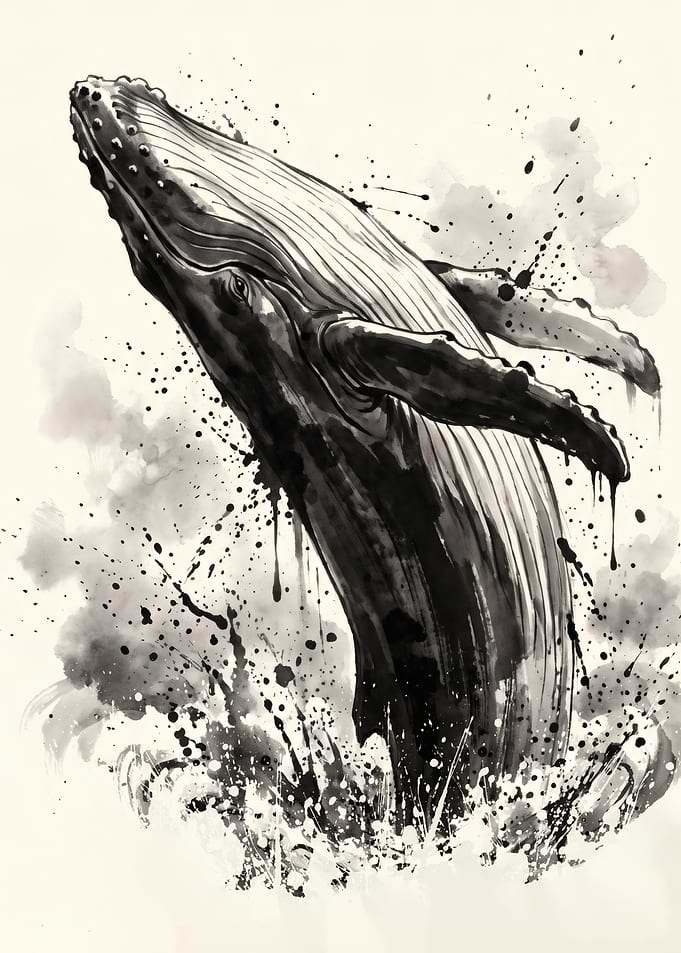 Ink Wash Humpback Whale Breach