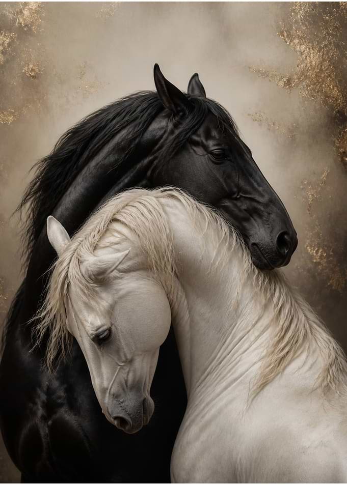 Elegant Black and White Horses