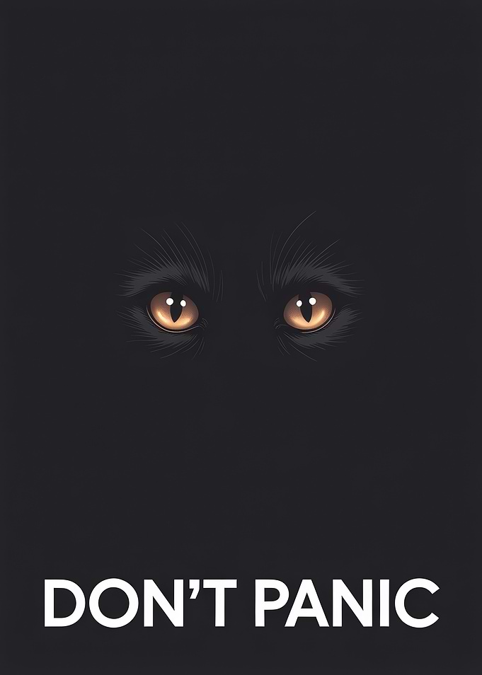 Minimalist Black Cat Don't Panic Poster
