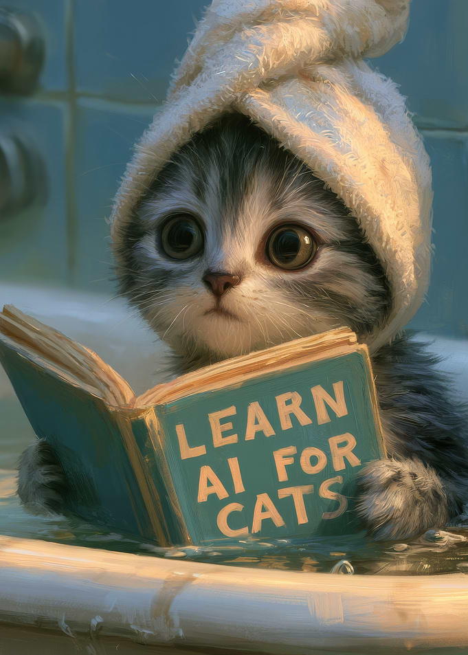 Cute Kitten Reading in Bathtub