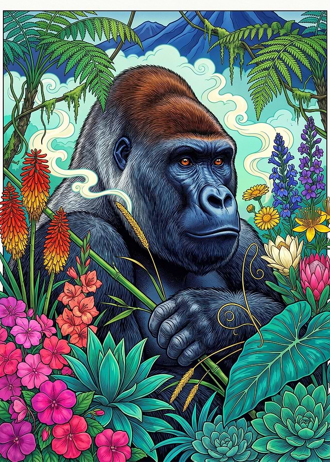 Majestic Gorilla in Tropical Garden