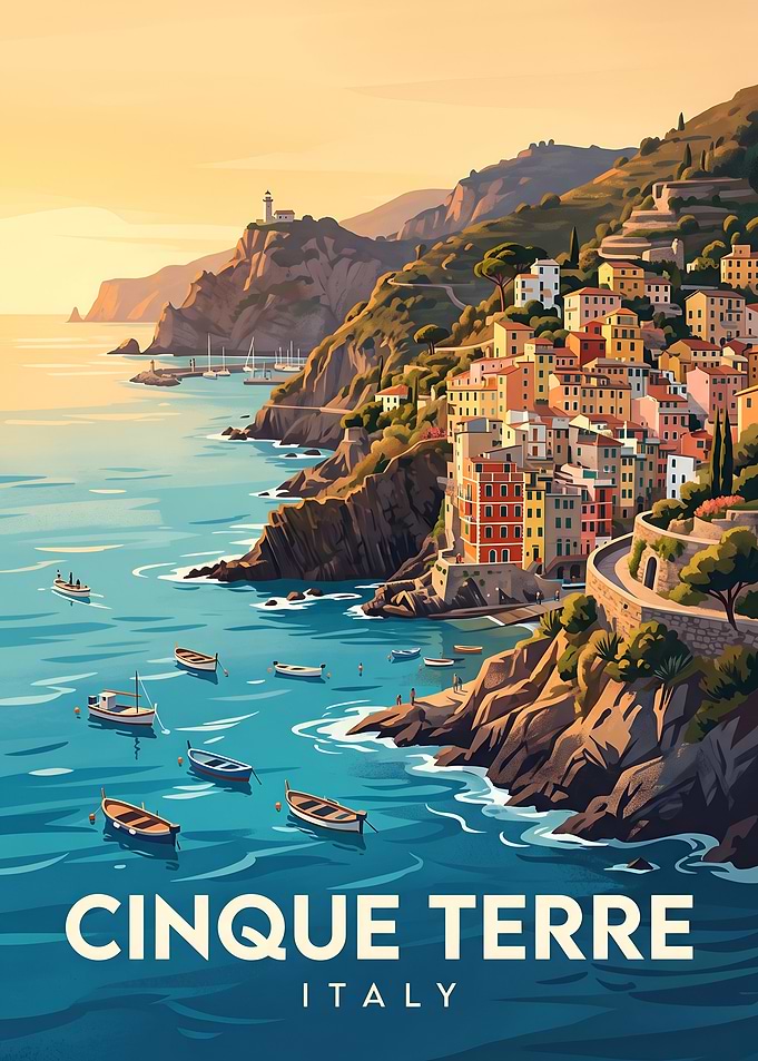 Cinque Terre Coastal Village Travel Poster