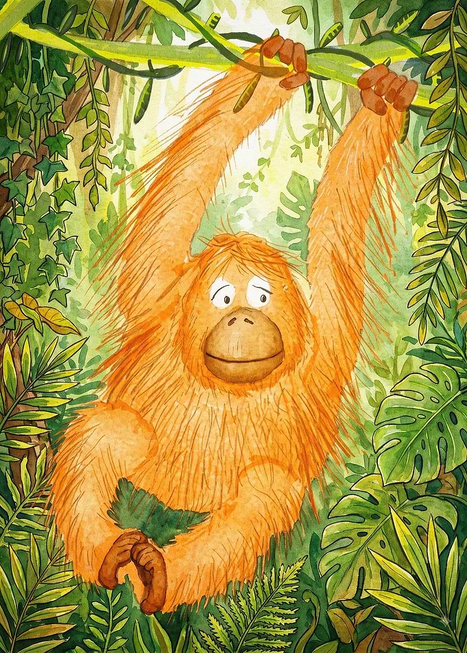 Orangutan Jungle Hanging Watercolor