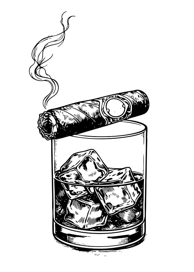 Cigar and Whiskey Glass Illustration