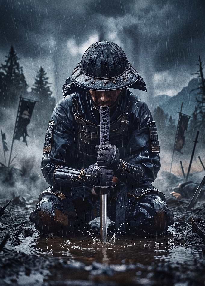 Samurai Rain Warrior Dark Art Poste
