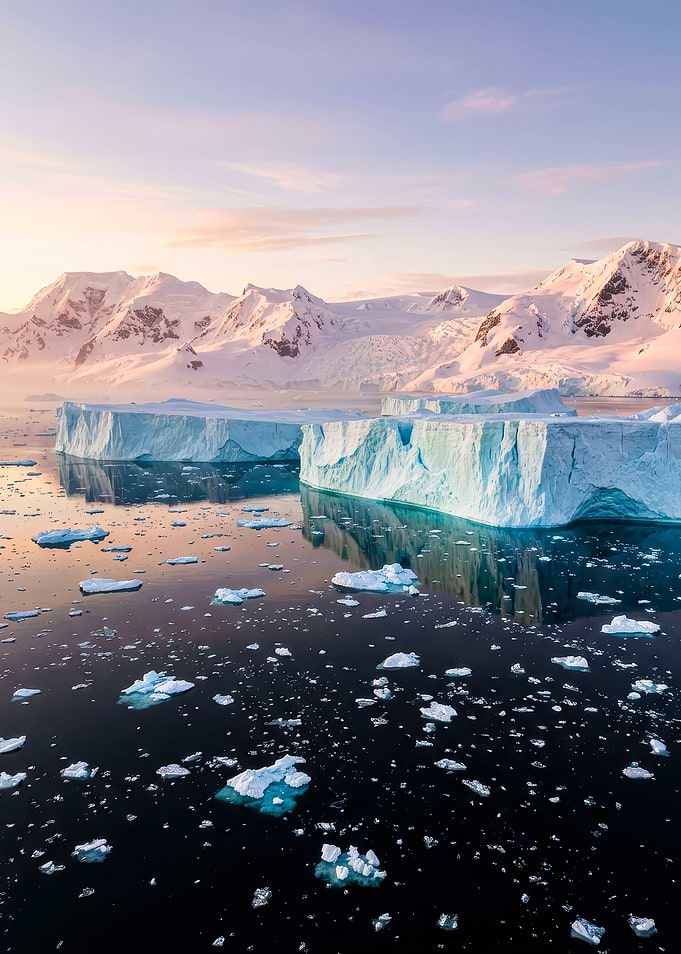 Antarctic Icebergs at Sunset
