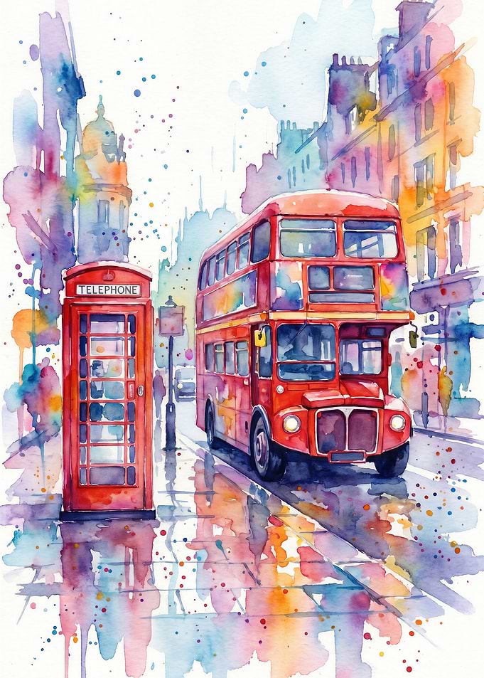 Watercolor London Street Scene
