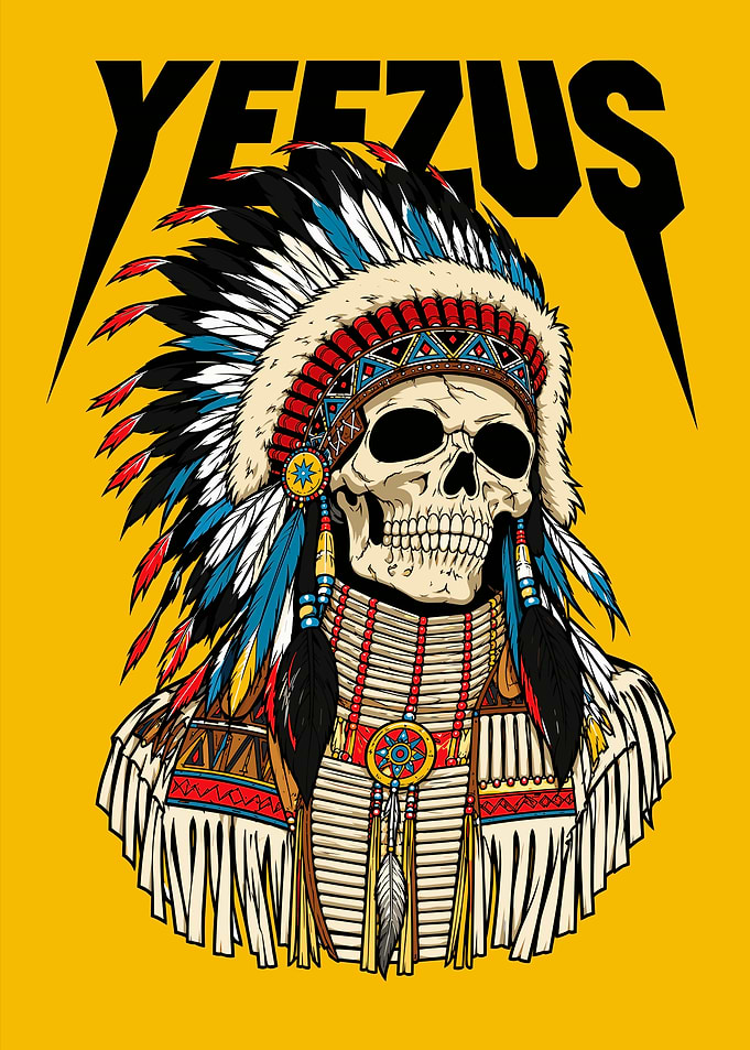 Yeezus Skull Native American Headdress Graphic