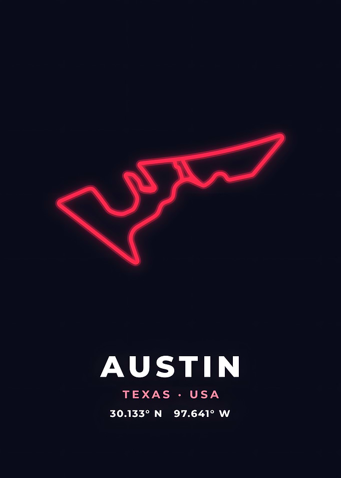 Austin Race Track Neon Red Circuit Poster