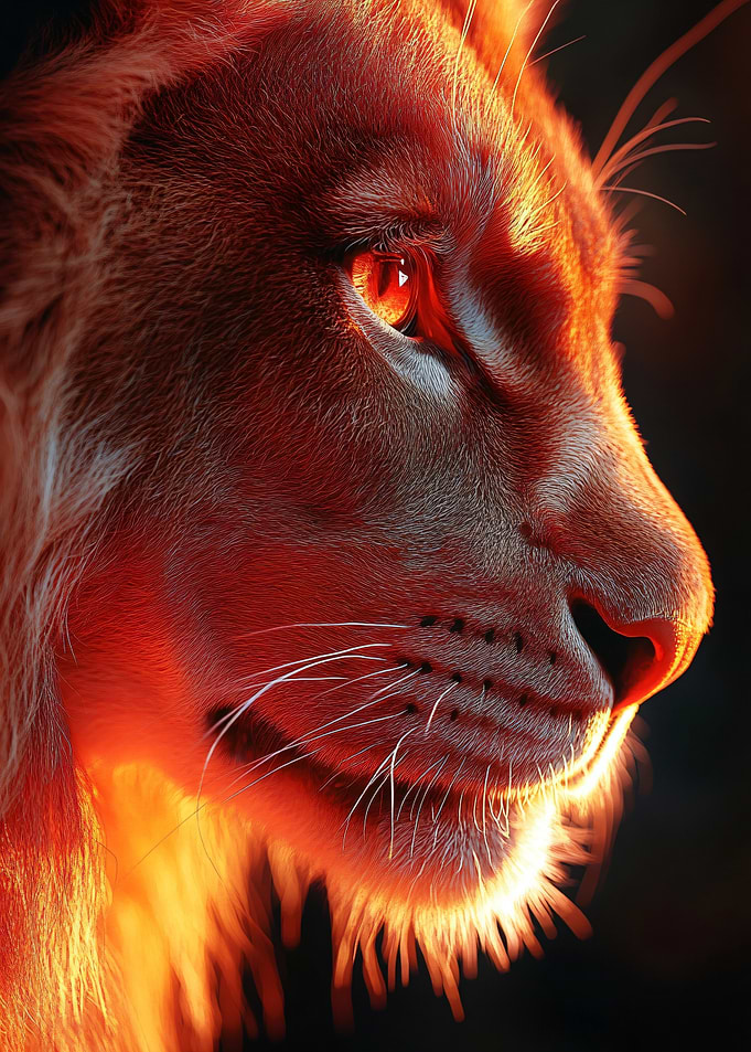 Fiery Lion Profile Portrait