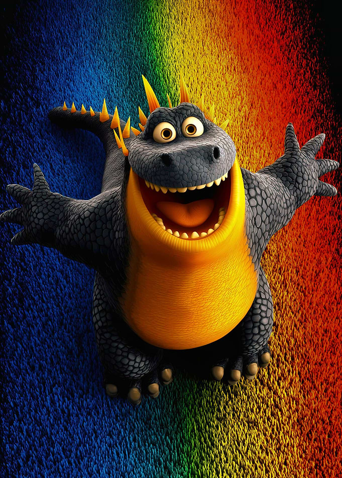 Happy Cartoon Monster on Rainbow Background
