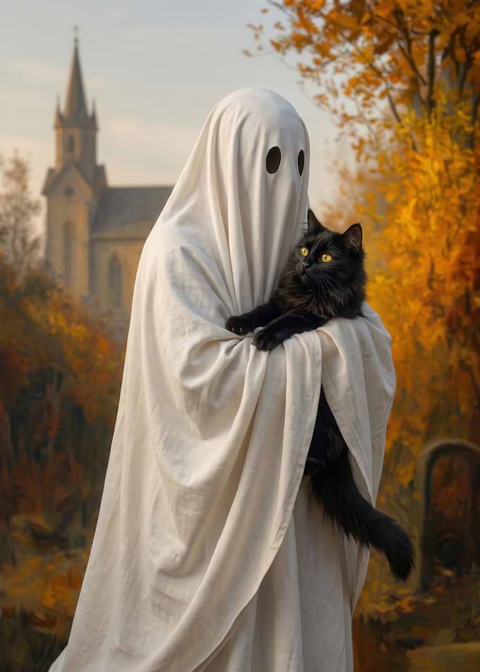 Ghost Holding a Black Cat