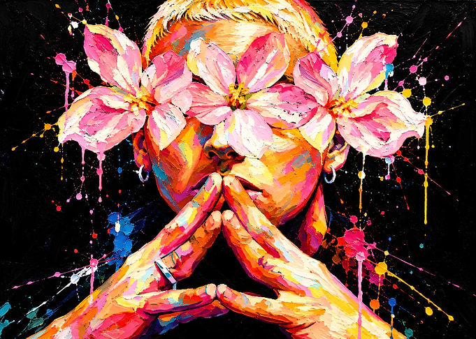 Eminem Portrait with Floral Accents